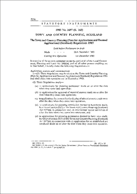 The Town and Country Planning (Fees for Applications and Deemed Applications) (Scotland) Regulations 1983