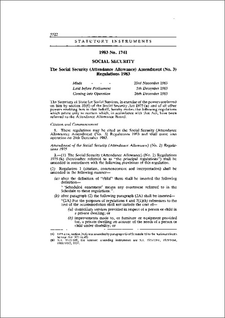 The Social Security (Attendance Allowance) Amendment (No. 3) Regulations 1983