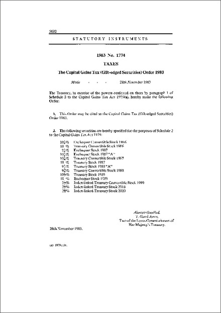 The Capital Gains Tax (Gilt-edged Securities) Order 1983