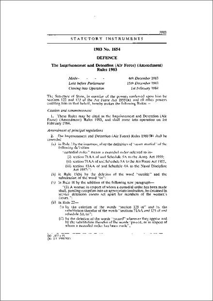 The Imprisonment and Detention (Air Force) (Amendment) Rules 1983