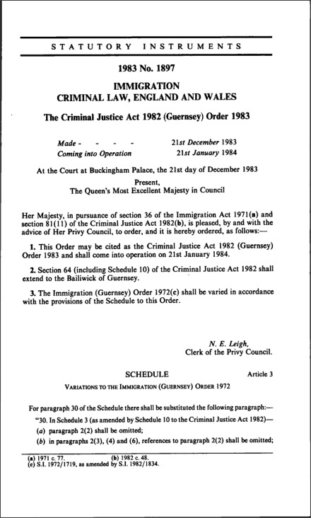 The Criminal Justice Act 1982 (Guernsey) Order 1983