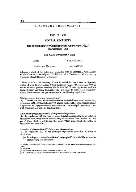 The Social Security (Contributions) Amendment (No. 3) Regulations 1983