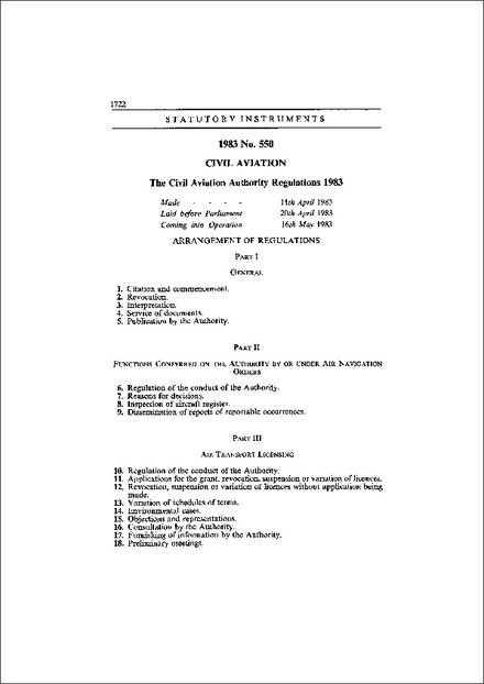 The Civil Aviation Authority Regulations 1983