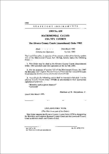 The Divorce County Courts (Amendment) Order 1983