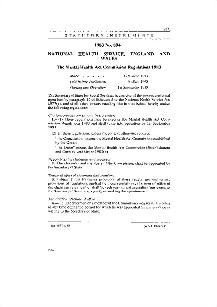 The Mental Health Act Commission Regulations 1983