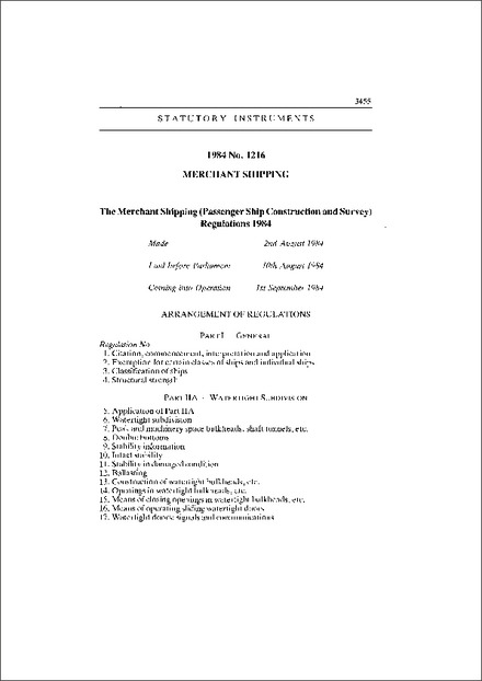 The Merchant Shipping (Passenger Ship Construction and Survey) Regulations 1984