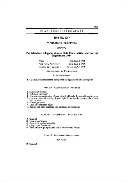 The Merchant Shipping (Cargo Ship Construction and Survey) Regulations 1984