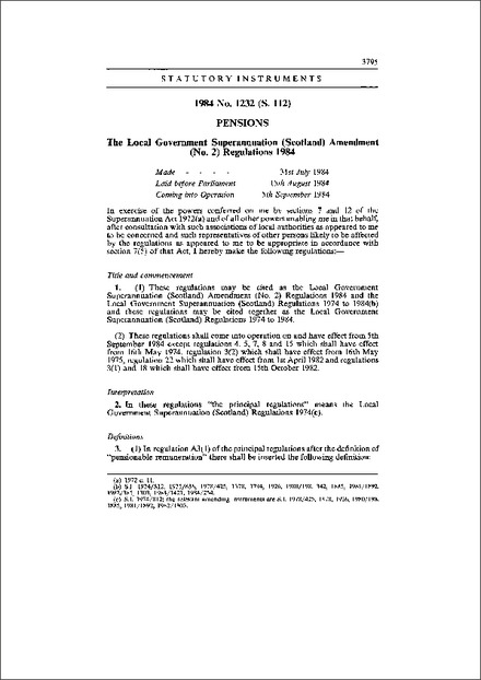 The Local Government Superannuation (Scotland) Amendment (No. 2) Regulations 1984