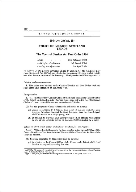 The Court of Session etc. Fees Order 1984