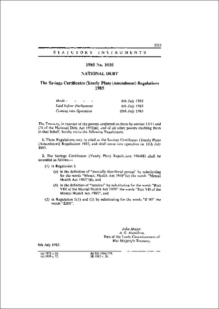 The Savings Certificates (Yearly Plan) (Amendment) Regulations 1985
