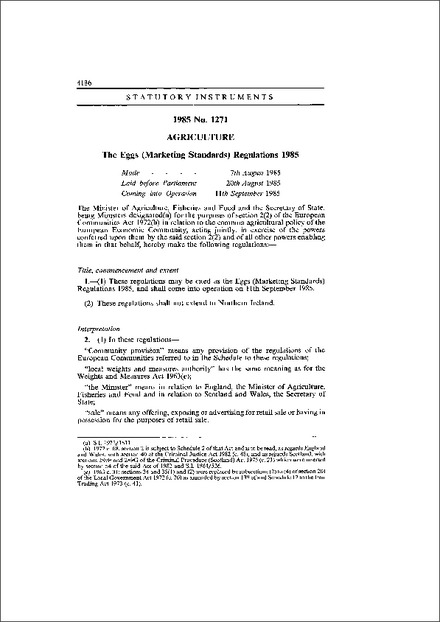 The Eggs (Marketing Standards) Regulations 1985