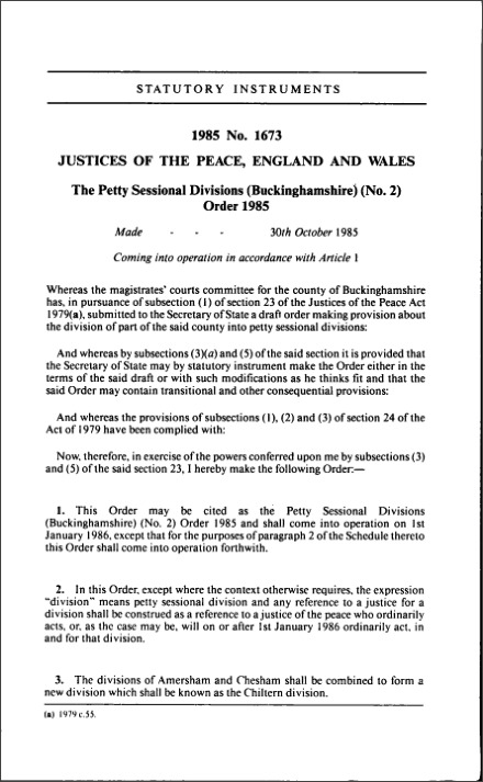 The Petty Sessional Divisions (Buckinghamshire) (No. 2) Order 1985