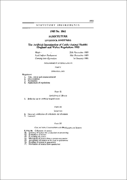 The Artificial Insemination of Cattle (Animal Health) (England and Wales) Regulations 1985