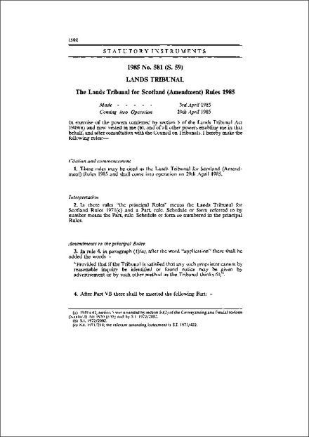 The Lands Tribunal for Scotland (Amendment) Rules 1985