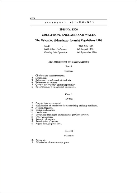The Education (Mandatory Awards) Regulations 1986