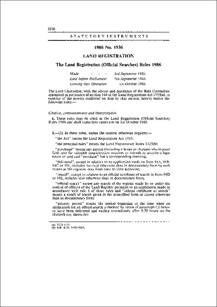 The Land Registration (Official Searches) Rules 1986