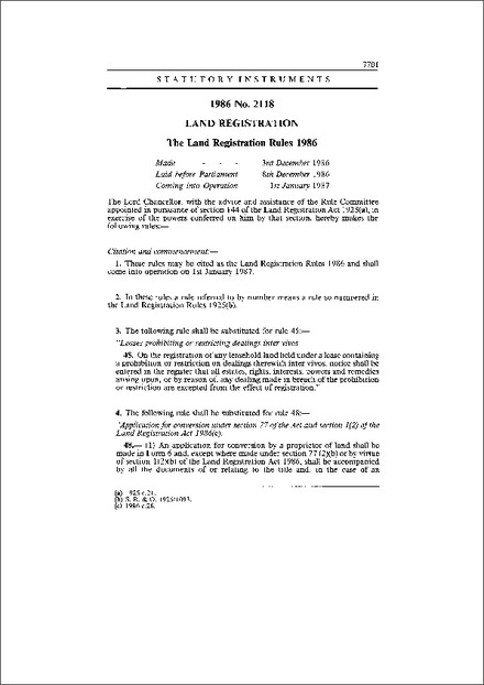 The Land Registration Rules 1986