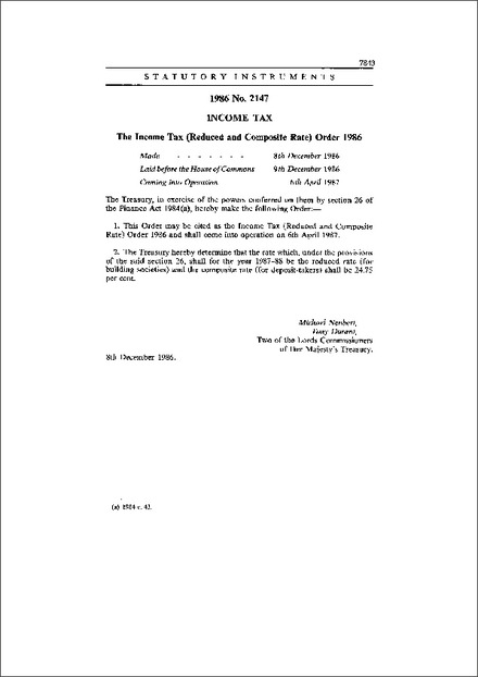 The Income Tax (Reduced and Composite Rate) Order 1986