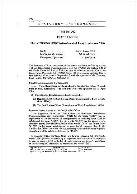 The Certification Officer (Amendment of Fees) Regulations 1986