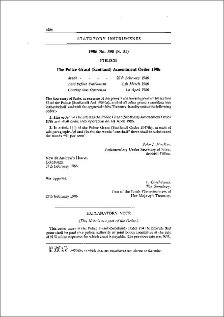 The Police Grant (Scotland) Amendment Order 1986