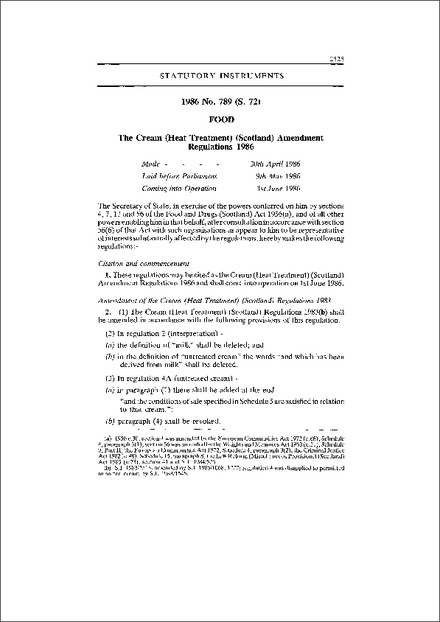 The Cream (Heat Treatment) (Scotland) Amendment Regulations 1986