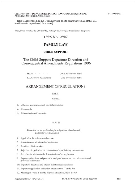 The Child Support Departure Direction and Consequential Amendments Regulations 1996