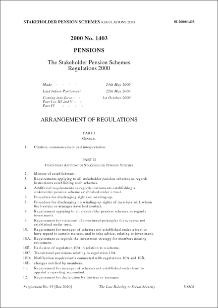 The Stakeholder Pension Schemes Regulations 2000