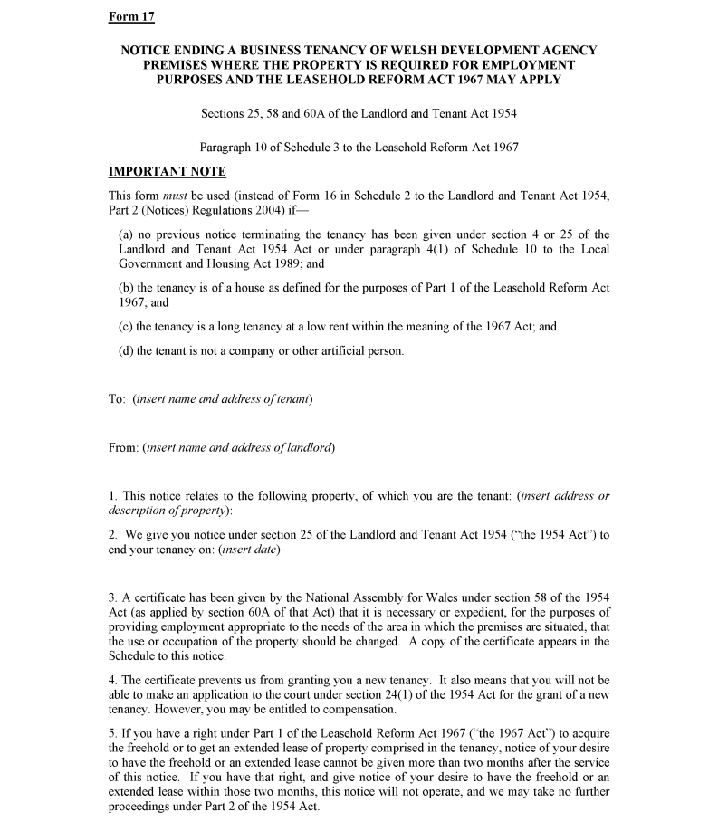 The Landlord and Tenant Act 1954, Part 2 (Notices) Regulations 2004