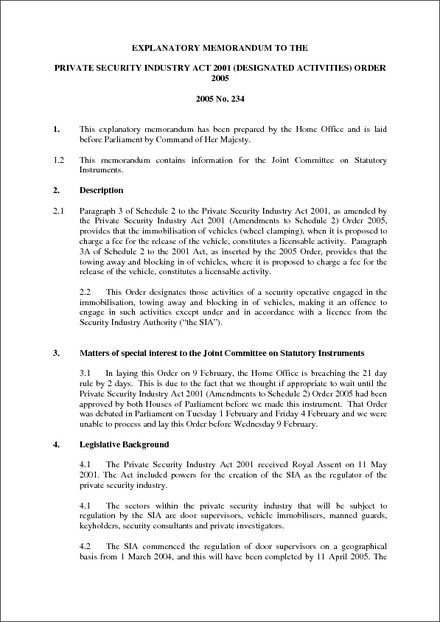 The Private Security Industry Act 2001 (Designated Activities) Order ...