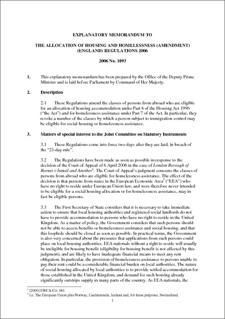 The Allocation of Housing and Homelessness (Amendment) (England ...