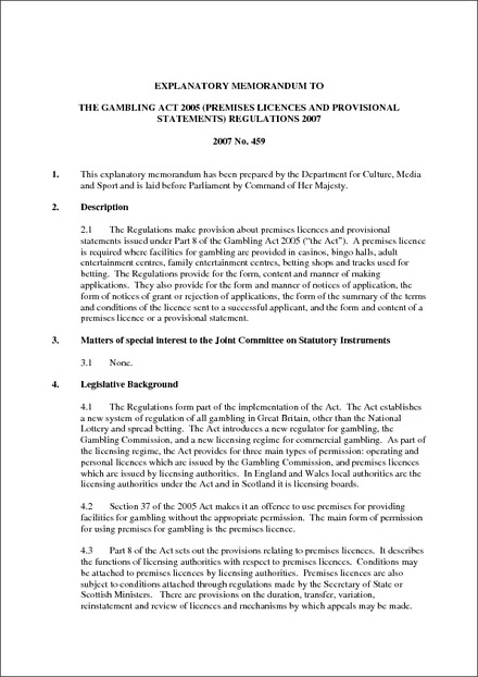 The Gambling Act 2005 (Premises Licences and Provisional Statements ...