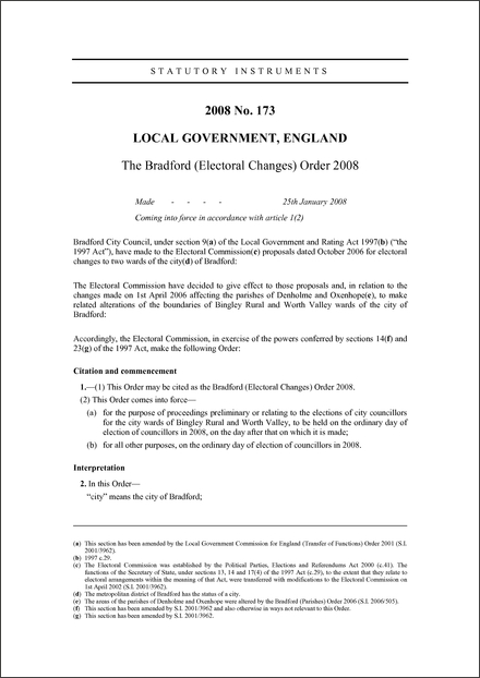The Bradford (Electoral Changes) Order 2008
