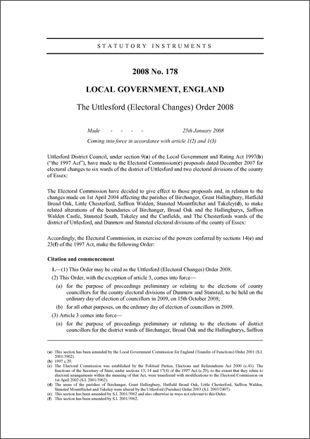 The Uttlesford (Electoral Changes) Order 2008