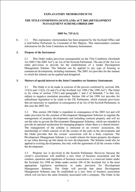 The Title Conditions (Scotland) Act 2003 (Development Management Scheme ...