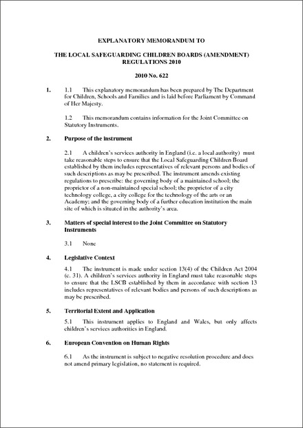 The Local Safeguarding Children Boards (Amendment) Regulations 2010 ...