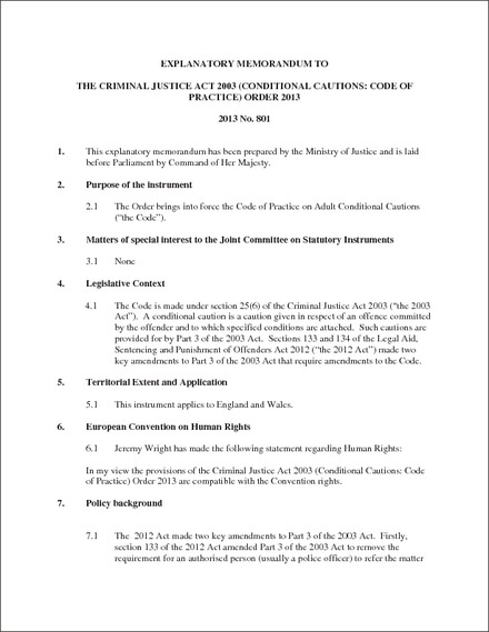 The Criminal Justice Act 2003 (Conditional Cautions: Code ...