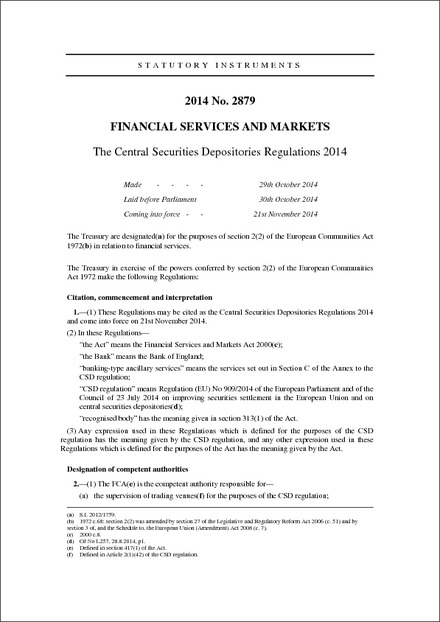 The Central Securities Depositories Regulations 2014