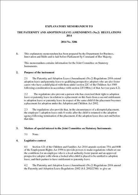 The Paternity and Adoption Leave (Amendment) (No. 2) Regulations 2014 ...