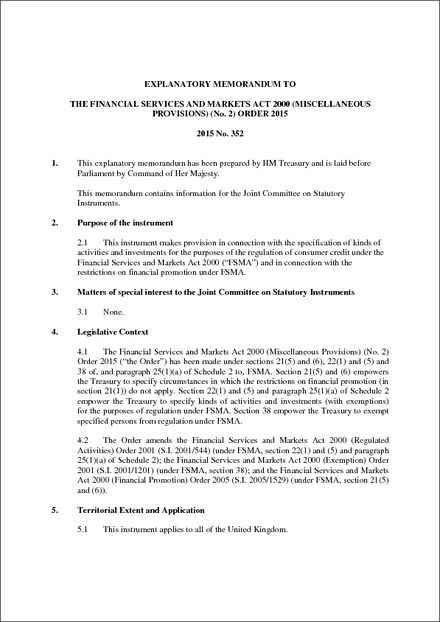 The Financial Services and Markets Act 2000 (Miscellaneous Provisions) (No.  2) Order 2015