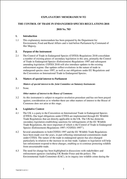 The Control of Trade in Endangered Species Regulations 2018 ...