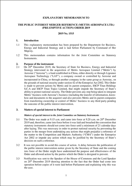 UK Explanatory Memorandum (20/12/2019)