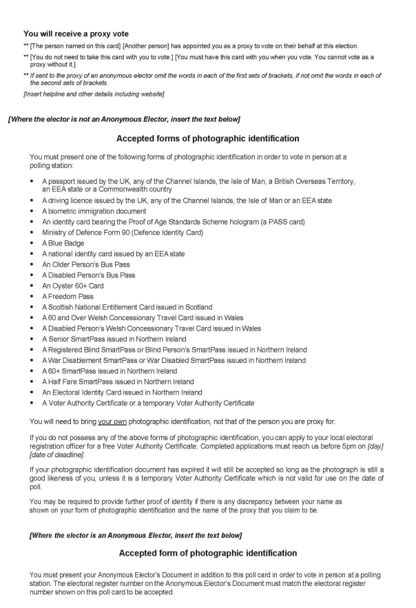 Combined Authority Mayoral elections - combined poll - Form 10: Official Proxy Poll Card - rear of form