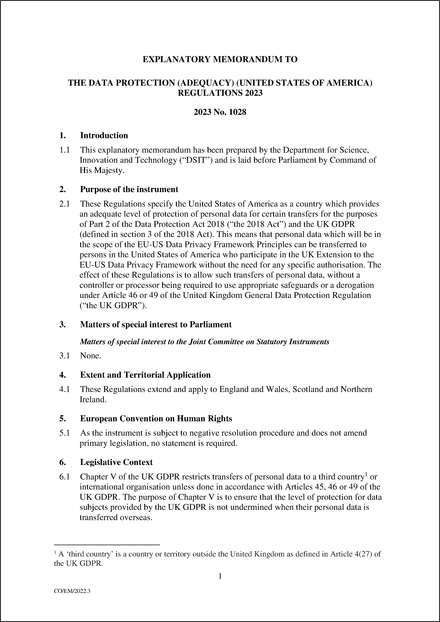 The Data Protection (Adequacy) (United States Of America) Regulations ...