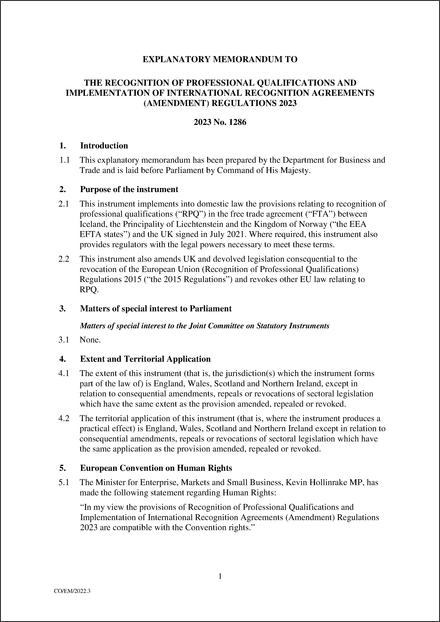 UK Explanatory Memorandum 2