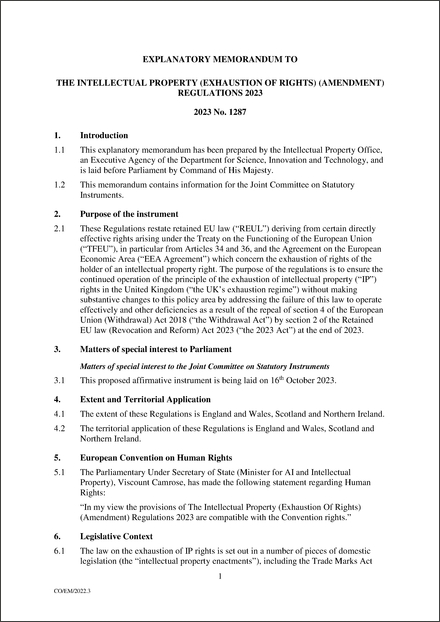 UK Explanatory Memorandum 2