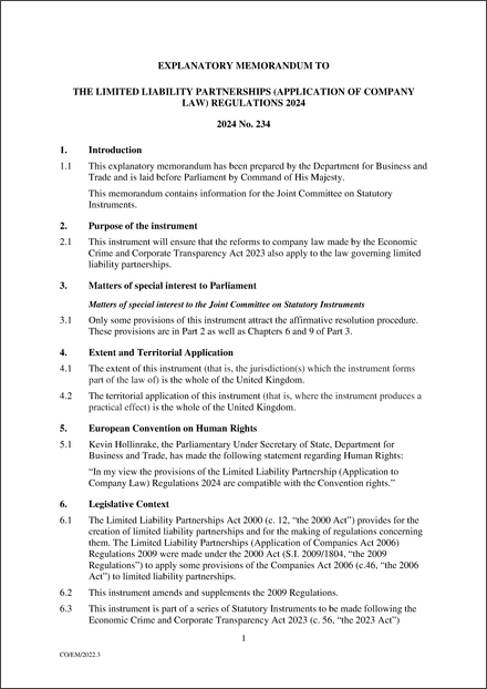 UK Explanatory Memorandum 2