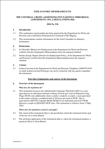 UK Explanatory Memorandum 2