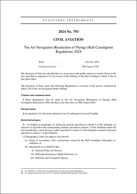 The Air Navigation (Restriction of Flying) (Rali Ceredigion) Regulations 2024