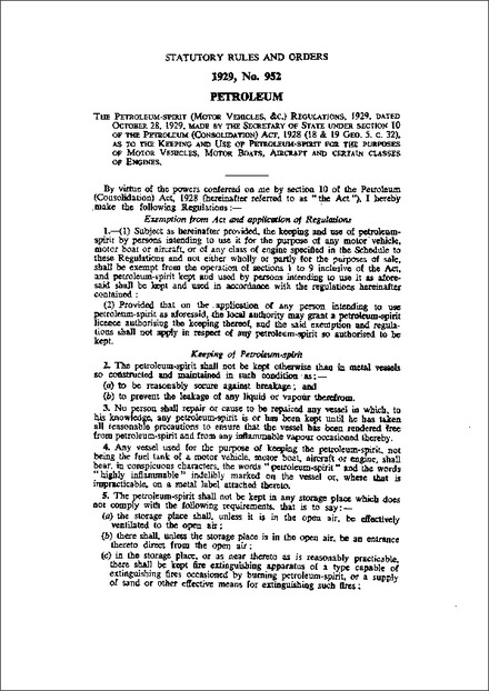 The Petroleum-Spirit (Motor Vehicles, &c.) Regulations 1929