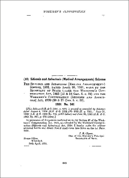 Silicosis and Asbestosis (Medical Arrangements) Scheme 1931